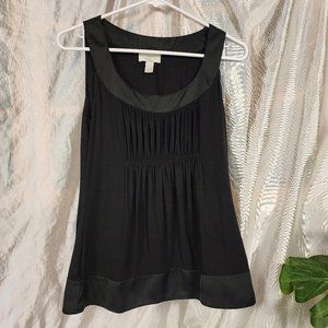 Pre-owned Ann Taylor Loft Petites Black Knit & Satin Trim with Shirred Bust SP